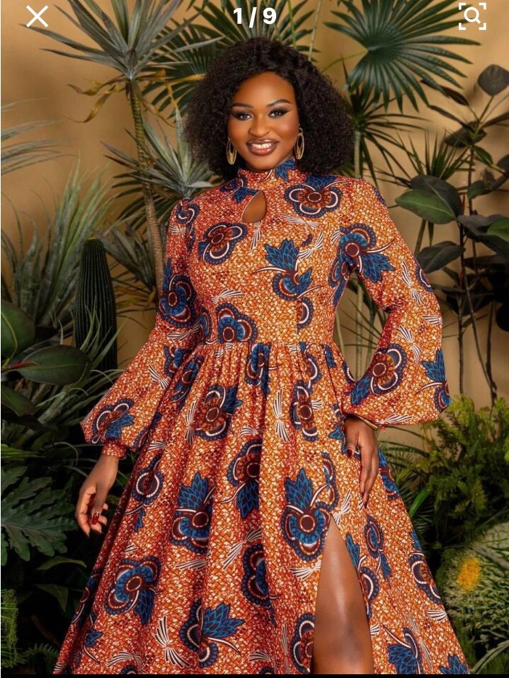 #596 Faeriesty Gorgeous High-Neck Orange Floral Maxi Dress with Side Slit - Picture 2 of 15